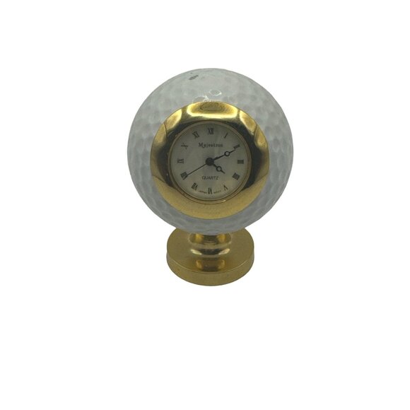 Gold & White Majestron Golf Ball Clock Quartz Desk Decor - Picture 1 of 4